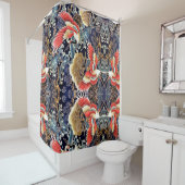 ク飛んでいるレーン，青い波，花日本のフローラ シャワーカーテン (インサイチュ)