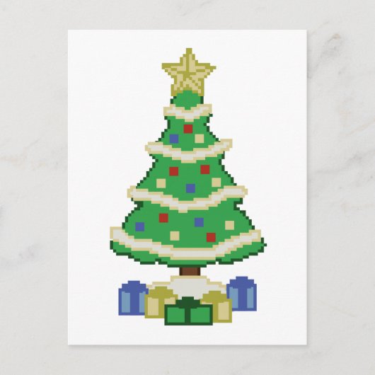 ク飾リスマスツリー8bitビデオゲームスタイル シーズンポストカード (正面)