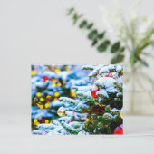 ク飾リスマスツリー、雪、光 ポストカード (スタンド正面)