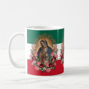 グアダスペインのルーペ・メキシコ国旗の女王 コーヒーマグカップ