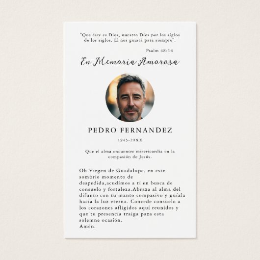 グアダルスペインのペの私たちの女性フォト祈りの言葉カード (裏面)