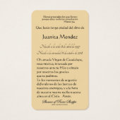 グアダルスペインのペメアリ宗教祈りの言葉カード (裏面)