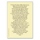 グアダルペの祈りの言葉カードの私達の女性 テーブルナンバー (裏面)