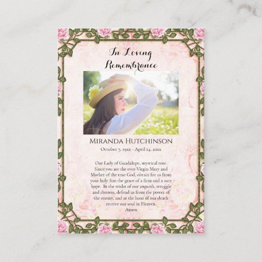 グアダルペの聖母の葬儀祈祷カード プレイスカード (裏面)