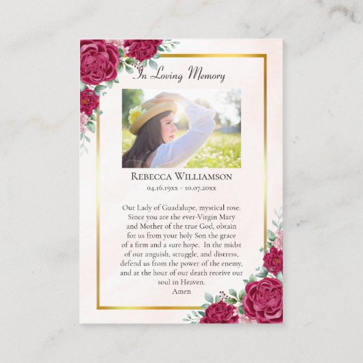 グアダルペの聖母記念追悼祈祷カード プレイスカード (裏面)