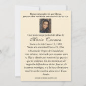 グアダルペの聖母 スペインの葬儀 聖なる祈り 招待状 (裏面)