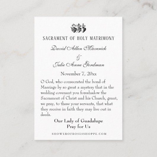 グアダループカトリック結婚式の引き出物神聖カード 名刺 (裏面)