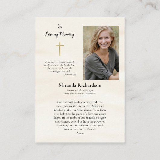 グアダルーペの女写真記念祈りの言葉カード プレイスカード (裏面)