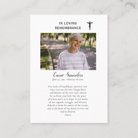 グアダルーペの女写真記念祈りの言葉カード プレイスカード (裏面)