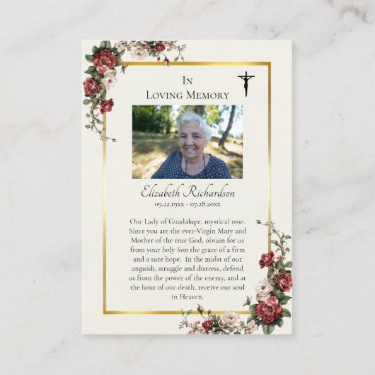 グアダルーペの女写真記念祈りの言葉カード プレイスカード (裏面)