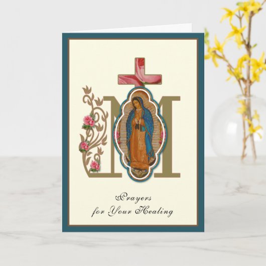 グアダルーペの宗教的な女性のヒーリングカード カード (黄色い花)