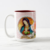 グアダルーペの我々のヴァージンメアリーピンクローズ ツートーンマグカップ (左)