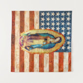 グアダルーペの我々の女性と米国統一された州国旗 タペストリー (正面(横))