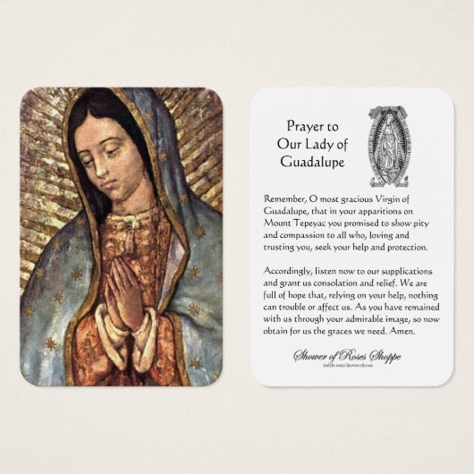 グアダルーペの我々の女性祈りの言葉神聖カード (正面&裏面)
