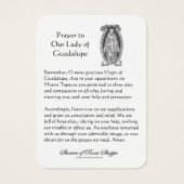 グアダルーペの我々の女性祈りの言葉神聖カード (裏面)