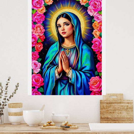 グアダルーペの我々の女祈性ヴァージンメアリーラージ ポスター (キッチン)