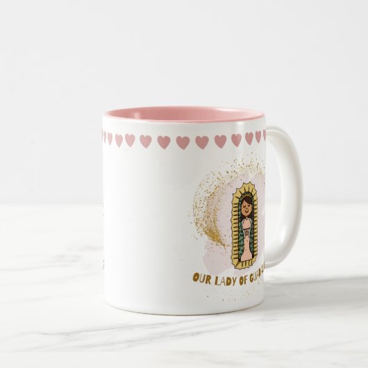 グアダルーペの私たちの女性の子供のマグカップ、白ピンク ツートーンマグカップ (正面右)