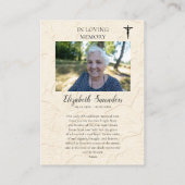 グアダルーペの私たちの女性の葬儀祈りの言葉カード プレイスカード (裏面)