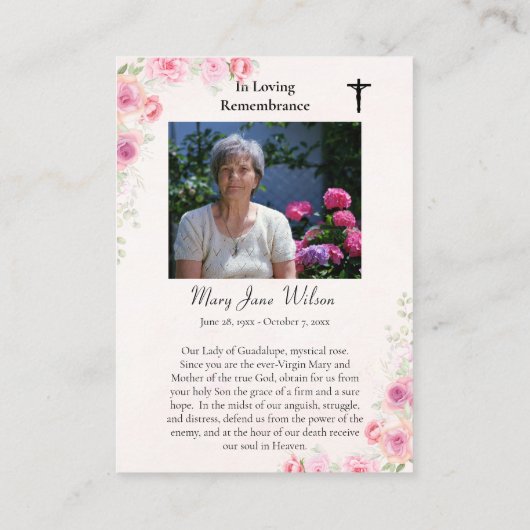 グアダルーペの私たちの女性の葬儀祈りの言葉カード プレイスカード (裏面)