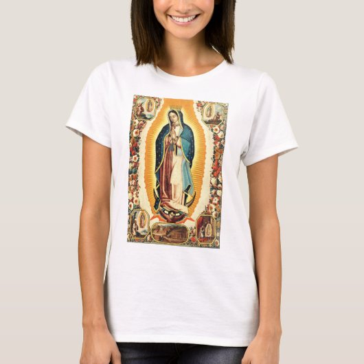 グアダルーペの聖母の光輝くアート Tシャツ (正面)