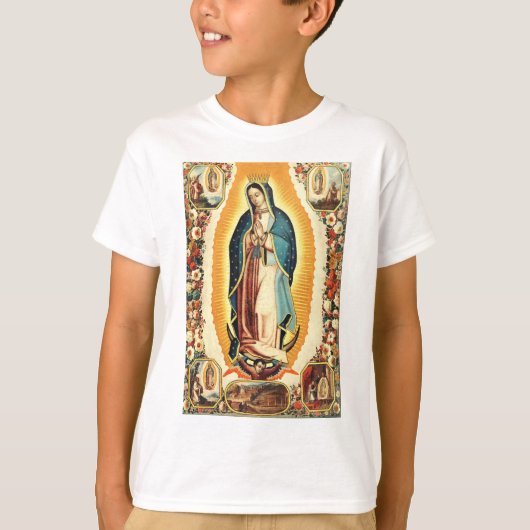 グアダルーペの聖母の光輝くアート Tシャツ (正面)