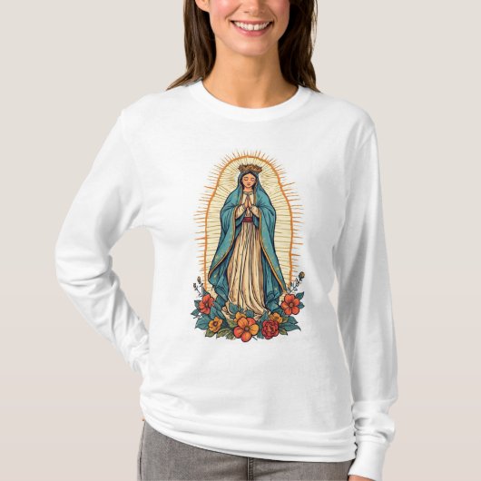 グアダルーペの聖母の女性用長袖Tシャツ Tシャツ (正面)