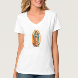 グアダルーペの聖母のVネックレディースTシャツ Tシャツ