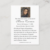 グアダルーペの聖母カトリック葬儀メモリアル プレイスカード (裏面)