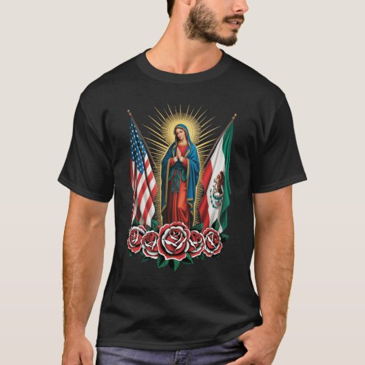 グアダルーペの聖母 メキシコ系アメリカ人 信心 Tシャツ (正面)