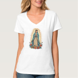 グアダルーペの聖母VネックTシャツ 女性用 Tシャツ