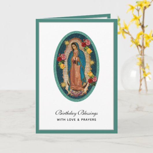 グアダルーペエレガント宗教的お祝いカード カード (黄色い花)