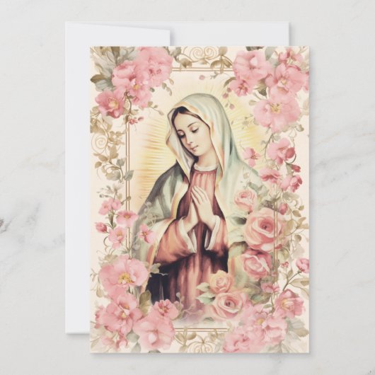 グアダルーペスペインのバプティスピンクフローラ 招待状 (裏面)