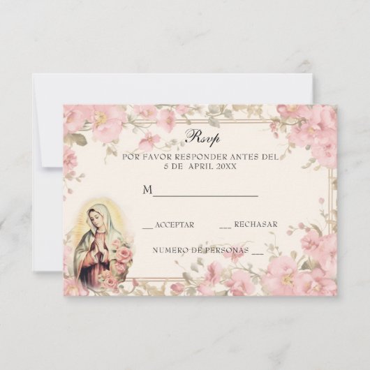 グアダルーペスペインのピンクフローラ宗教 出欠カード (正面)