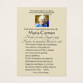 グアダルーペスペインのメアリー葬儀祈りの言葉ホリーカード (裏面)