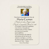 グアダルーペスペインのメアリー葬儀祈りの言葉ホリーカード (裏面)