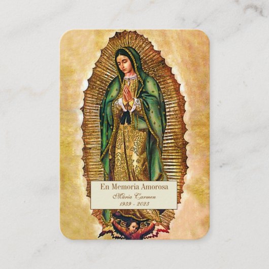 グアダルーペスペインのメアリー葬儀祈りの言葉ホリーカード プレイスカード (正面)