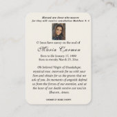 グアダルーペスペインのメアリー葬儀祈りの言葉ホリーカード プレイスカード (裏面)