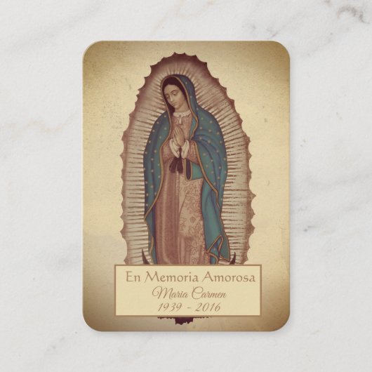 グアダルーペスペインのメアリー葬儀祈りの言葉ホリーカード プレイスカード (正面)