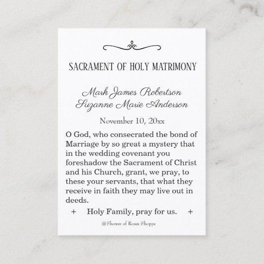 グアダルーペバラ結婚式の引き出物ホリーカード 名刺 (裏面)