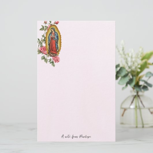 グアダルーペピンクのバラの我々の女パーソナライズされた性 便箋 (スタンド正面)