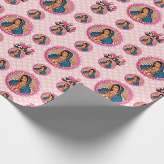 グアダルーペピンクのバラの我々の女性 ラッピングペーパー (角)