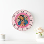 グアダルーペピンクのバラの我々の女性 ラージ壁時計 (ホーム)