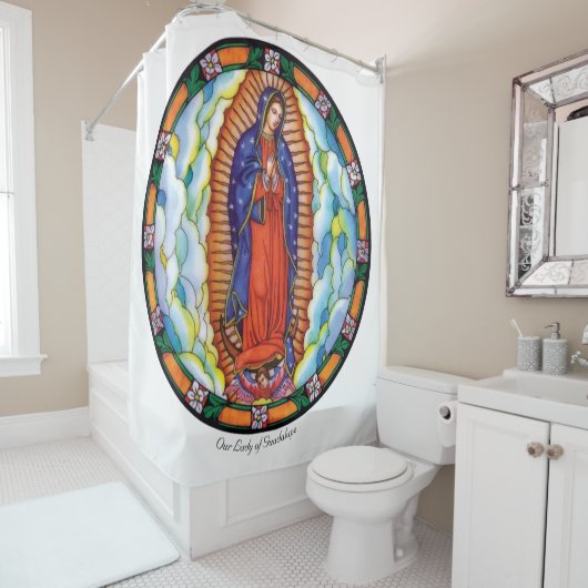 グアダルーペホワイトの大きな我々の女性 シャワーカーテン (インサイチュ)