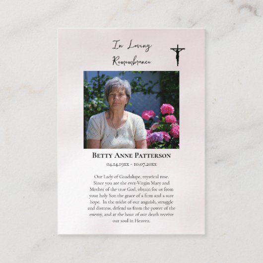 グアダルーペミスティックバラ葬儀祈りの言葉 プレイスカード (裏面)