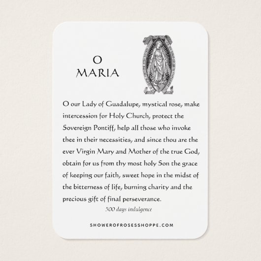 グアダルーペヴァージンメアリスペインのー祈りの言葉ホリーカード (裏面)