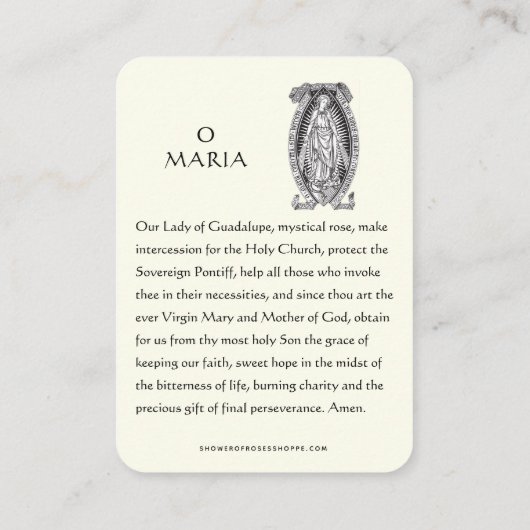 グアダルーペヴァージンメアリスペインのー祈りの言葉ホリーカード エンクロージャーカード (裏面)