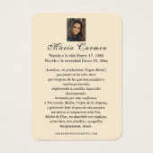 グアダルーペヴァージンメアリスペインのー葬儀神聖祈りの言葉 (裏面)