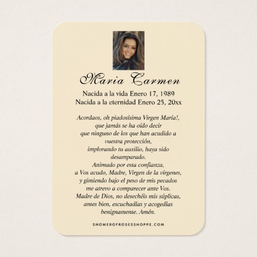 グアダルーペヴァージンメアリスペインのー葬儀神聖祈りの言葉 (裏面)