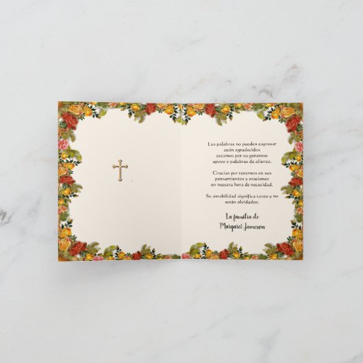 グアダルーペヴァージンメアリー葬スペインの弔慰 サンキューカード (内部)
