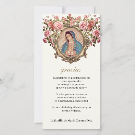 グアダルーペヴァージンメアリー葬式の哀悼スペインのの意 サンキューカード (正面)
